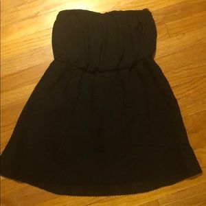 Black Strapless Mini-Pleat Dress